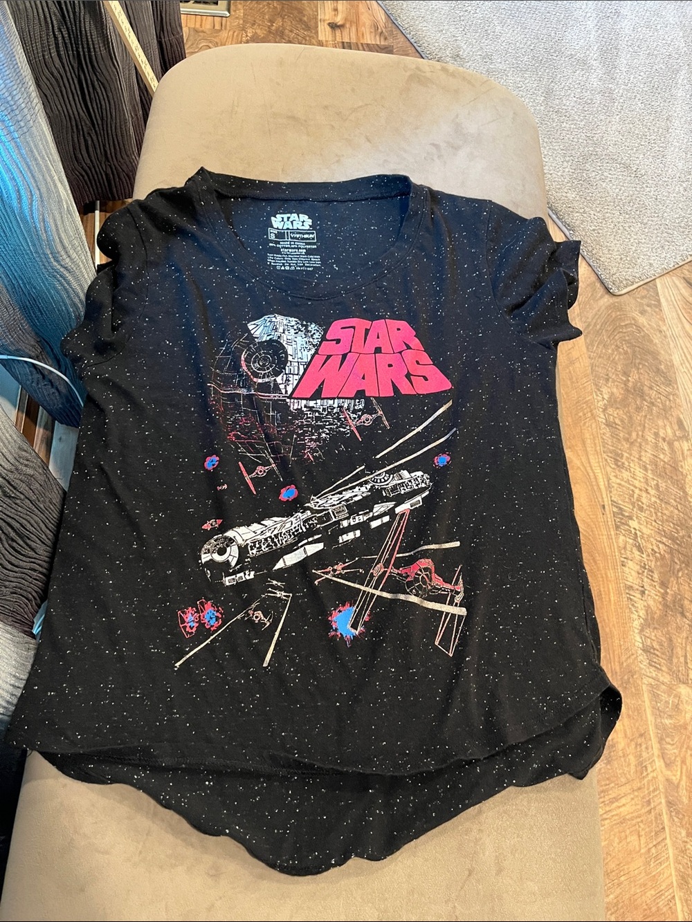 Star Wars Black Tee with Red Logo and Retro Space Graphic